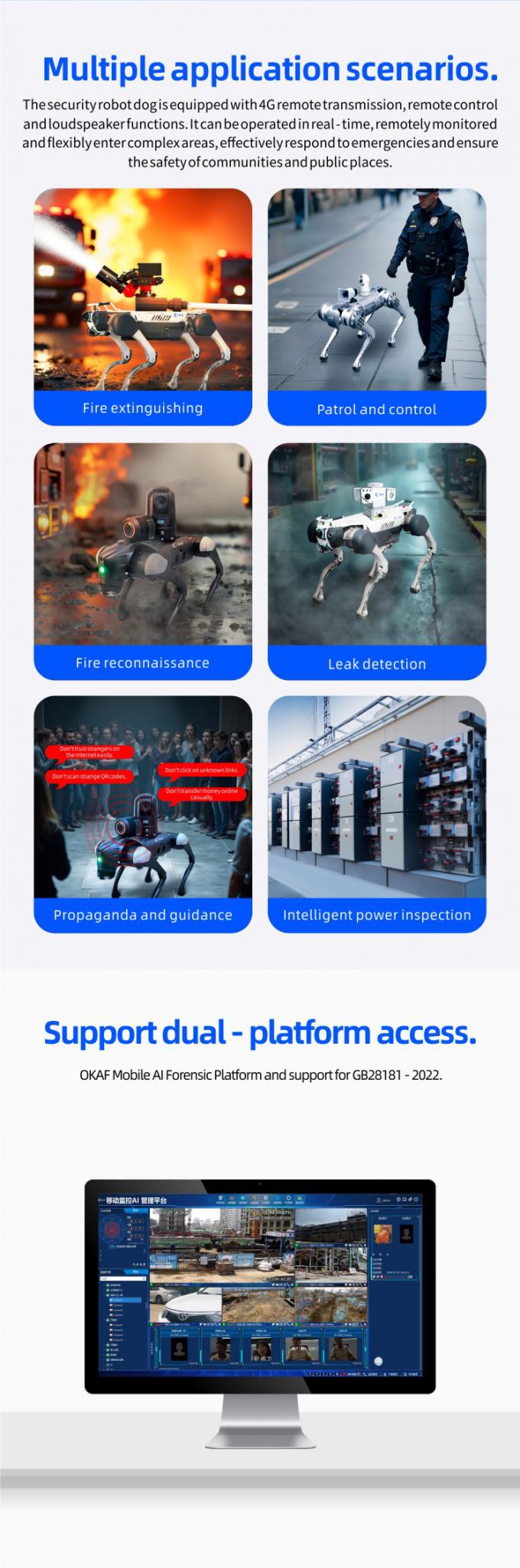 OKAF AI Vigilancia Autónomo Robot de Patrulla de Seguridad Robot de Guardia Industrial Perro Robot de Seguridad Inteligente Robot Cuádruple 7