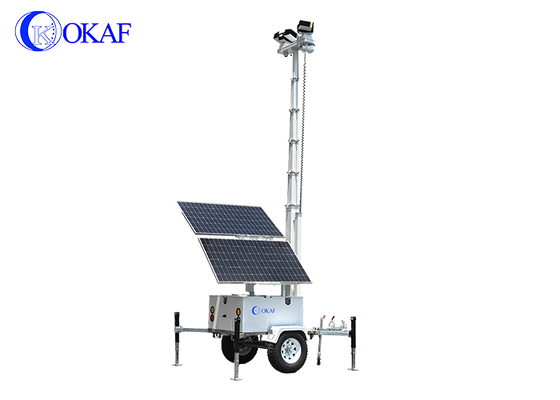 Sistema de vigilancia móvil con energía solar fuera de la red Mástil telescópico de 12 m Remolque de seguridad CCTV solar para sitio de construcción