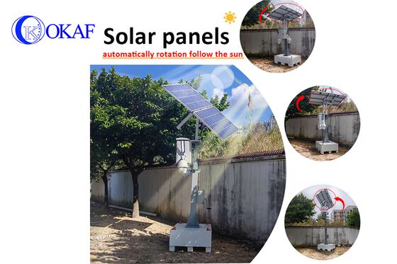 Torre de vigilancia CCTV Solar autoalimentada OkTower con mástil telescópico de manivela manual de 4m compatible con vídeo remoto Starlink 4G