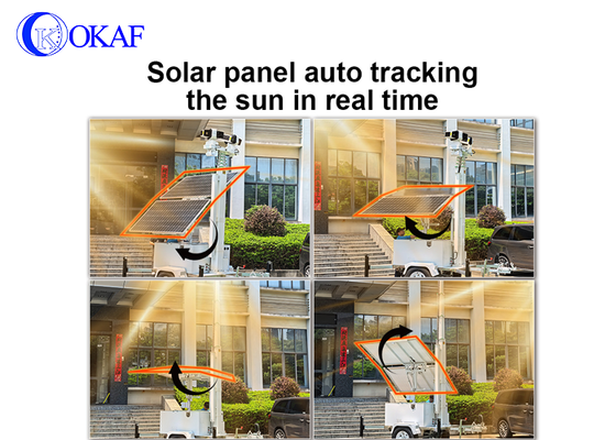 Sistema de vigilancia móvil con energía solar fuera de la red Mástil telescópico de 12 m Remolque de seguridad CCTV solar para sitio de construcción