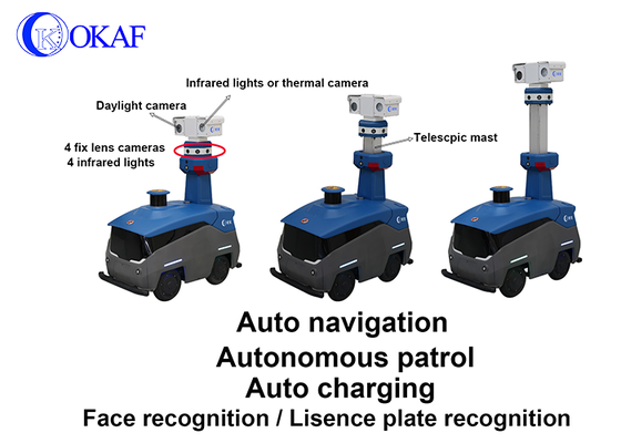 Patrulla de seguridad robot inteligente de recarga automática para gran área de la fábrica guardia de la puerta de la escuela