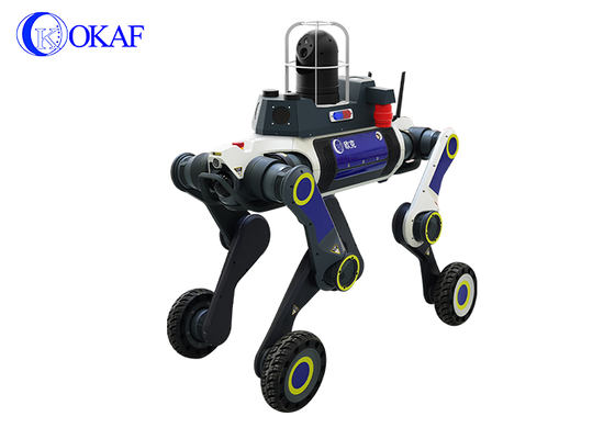 Robot de seguridad con patas de ruedas, perro, patrulla autónoma, robot cuadrúpedo